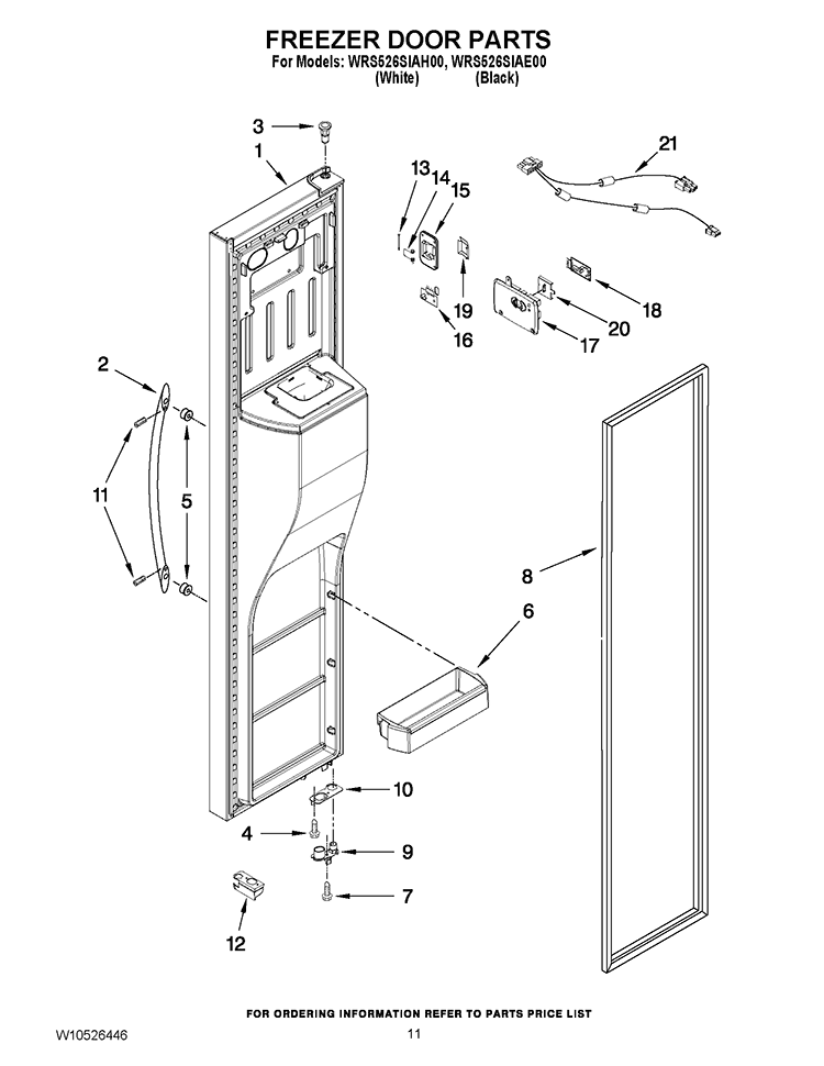 FREEZER DOOR PARTS Diagram and Parts List for WRS526SIAH00  Whirlpool Refrigerator