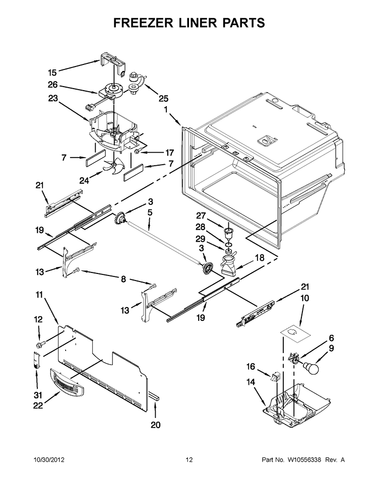 FREEZER LINER PARTS Diagram and Parts List for GI6FDRXXB09  Whirlpool Refrigerator