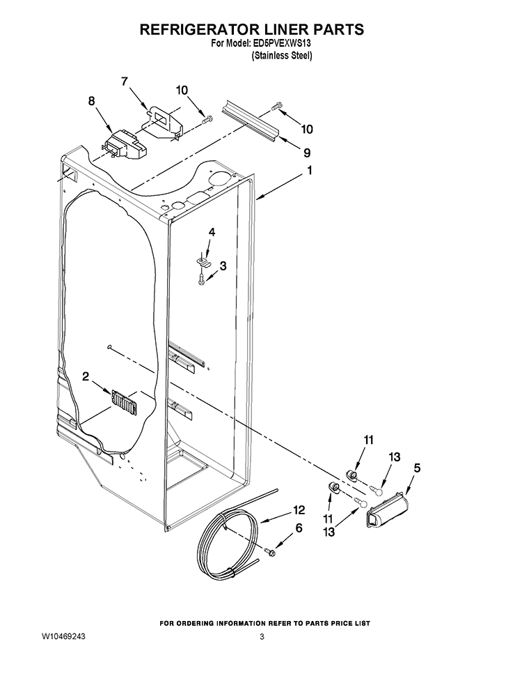 REFRIGERATOR LINER PARTS Diagram and Parts List for ED5PVEXWS13  Whirlpool Refrigerator
