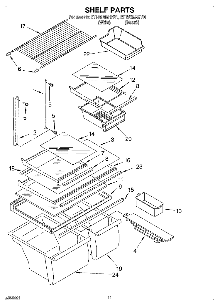 SHELF, OPTIONAL Diagram and Parts List for ET18GMXHW01  Whirlpool Refrigerator