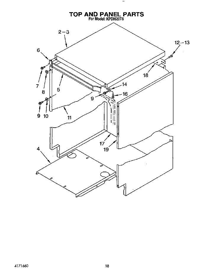 TOP AND PANEL Diagram and Parts List for KPDI620T6  KitchenAid Dishwasher