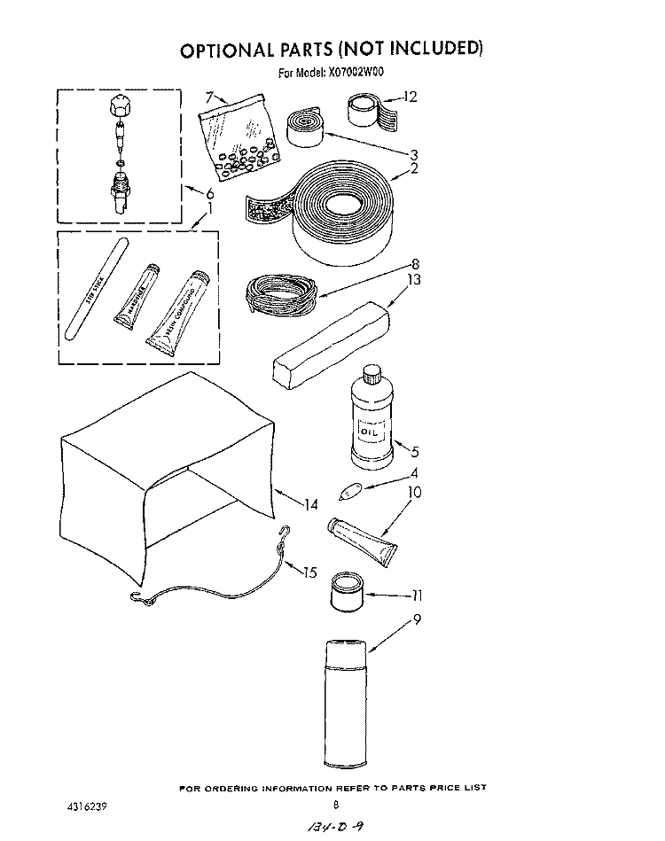 OPTIONAL Diagram and Parts List for X07002W00  Roper Air Conditioner