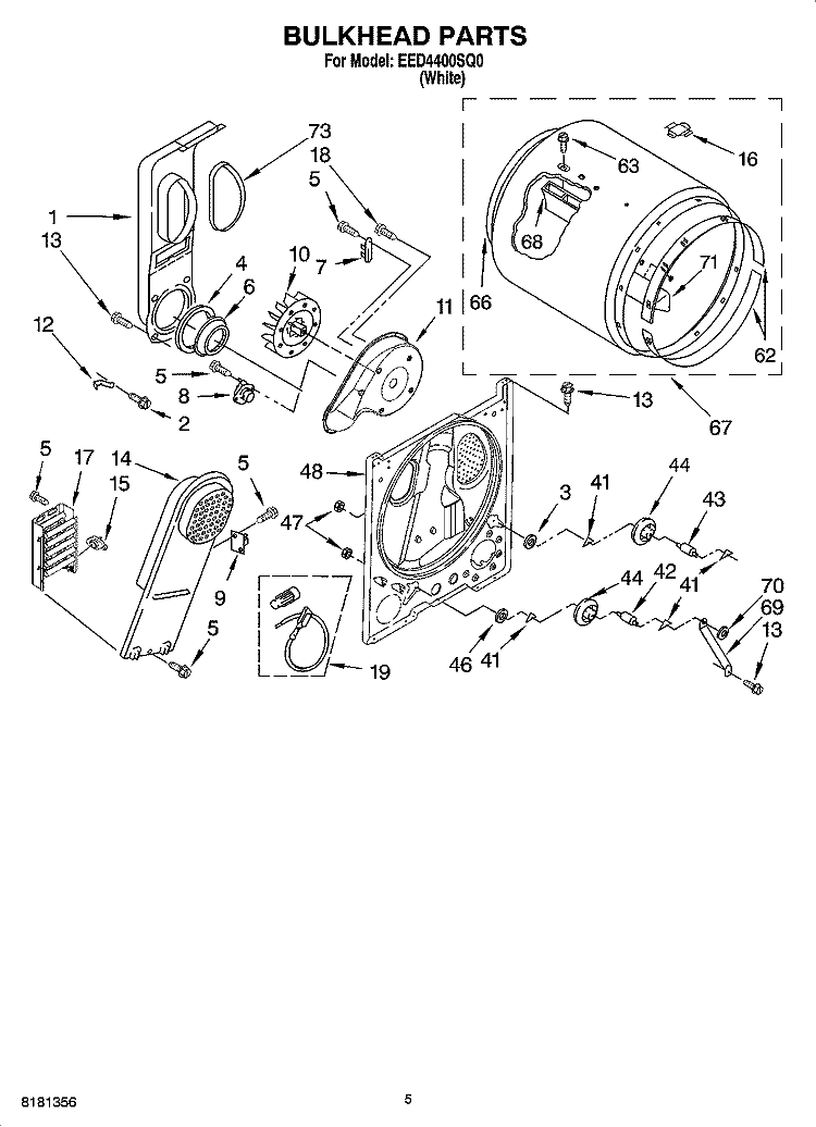 BULKHEAD PARTS, OPTIONAL PARTS (NOT INCLUDED) Diagram and Parts List for EED4400SQ0  Estate Dryer