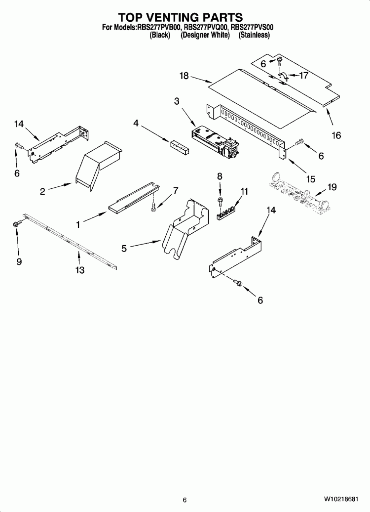 TOP VENTING PARTS, OPTIONAL PARTS Diagram and Parts List for RBS277PVQ00  Whirlpool Wall Oven