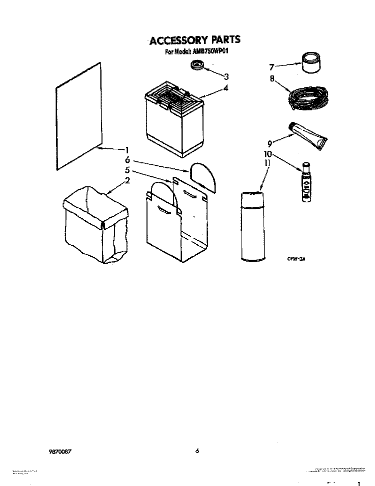 ACCESSORY Diagram and Parts List for AMB750WP01  Whirlpool Trash Compactor