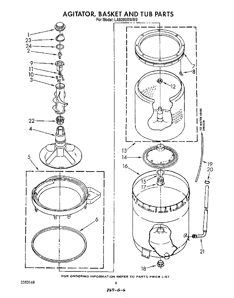 AGITATOR, BASKET AND TUB Diagram and Parts List for LA9200XWW0  Whirlpool Washer