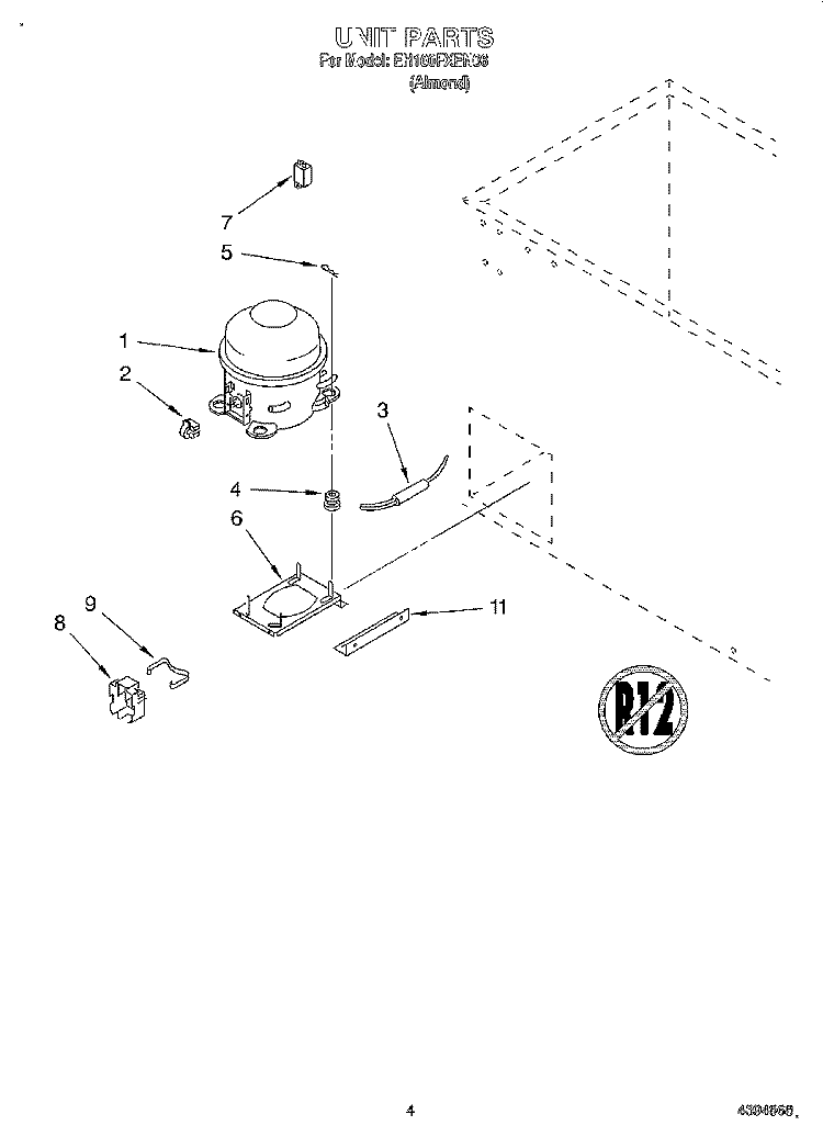 SECTION Diagram and Parts List for EH100FXEN06  Whirlpool Freezer
