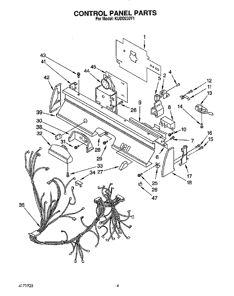 CONTROL PANEL, LIT/OPTIONAL Diagram and Parts List for KUDD230Y1  KitchenAid Dishwasher
