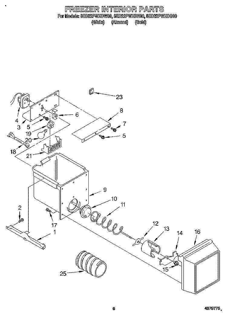 FREEZER INTERIOR Diagram and Parts List for 8ED22PWXDN00  Whirlpool Refrigerator