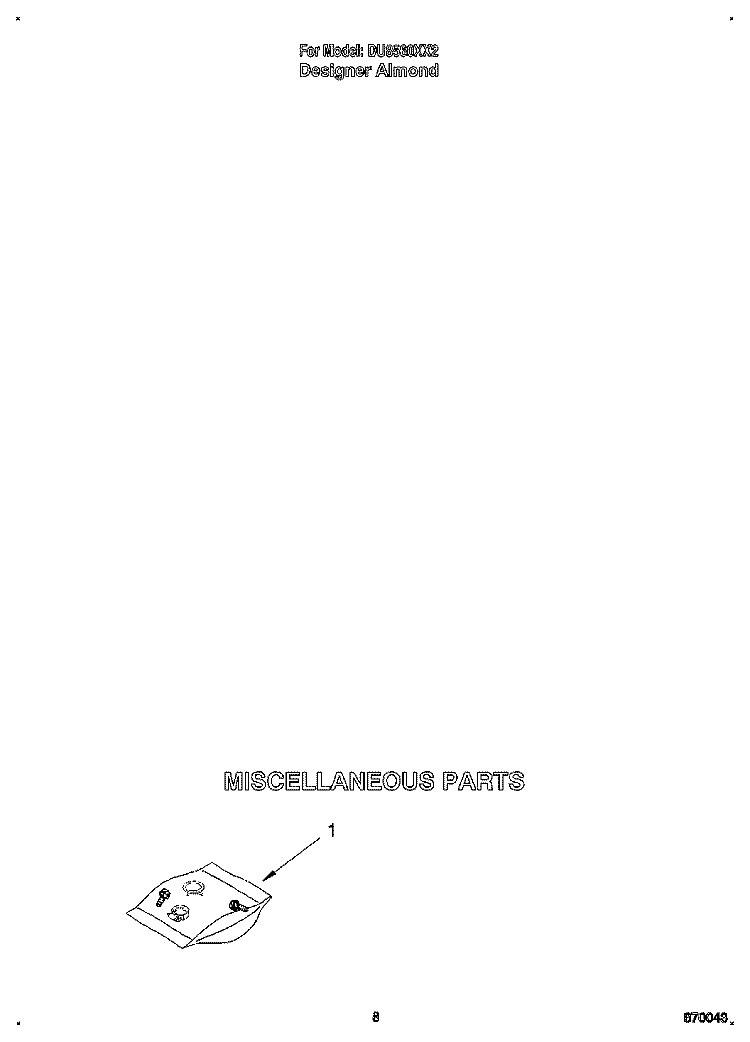 MISCELLANEOUS Diagram and Parts List for DU8560XX2  Whirlpool Dishwasher