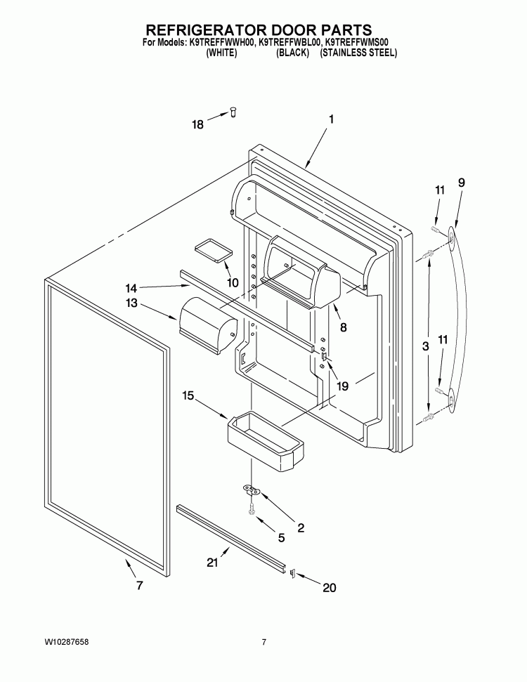 REFRIGERATOR DOOR PARTS Diagram and Parts List for K9TREFFWMS00  KitchenAid Refrigerator