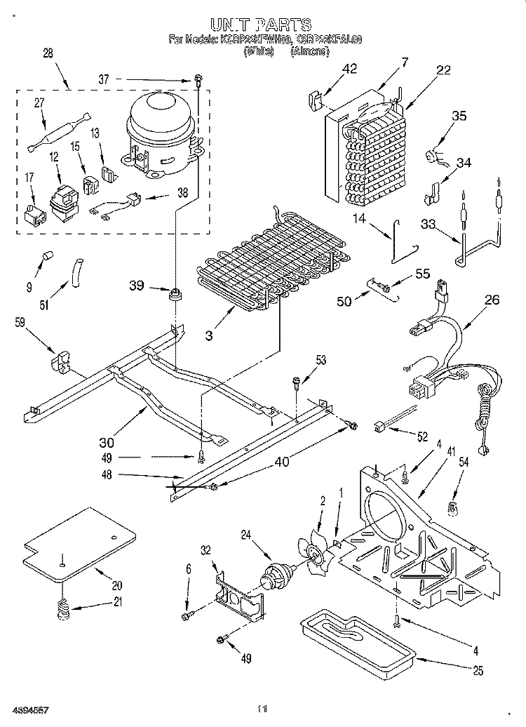 UNIT Diagram and Parts List for KSRP22KFAL00  KitchenAid Refrigerator