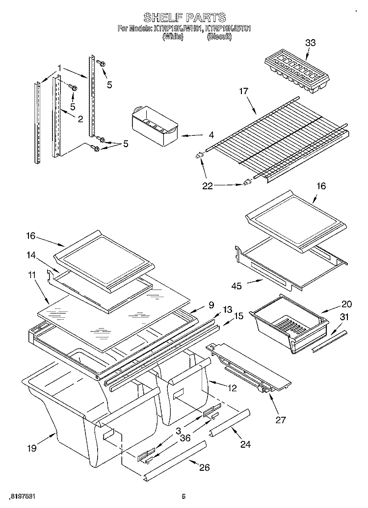 SHELF Diagram and Parts List for KTRP19KJBT01  KitchenAid Refrigerator