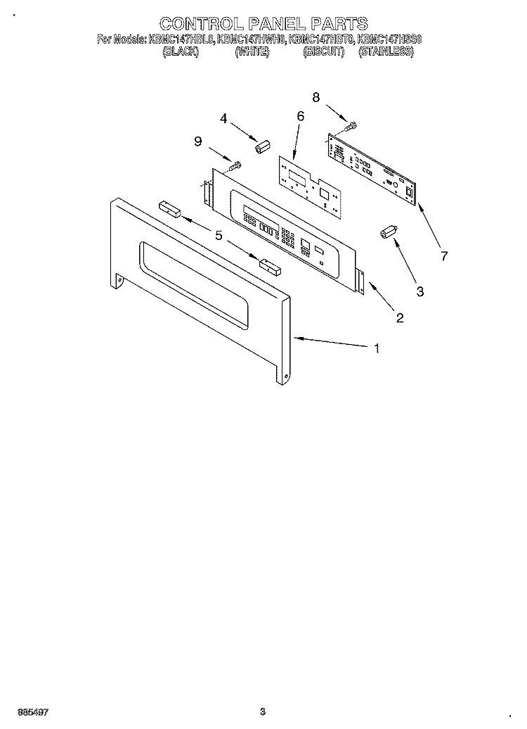 CONTROL PANEL Diagram and Parts List for KBMC147HBL0  KitchenAid Microwave Oven Combo