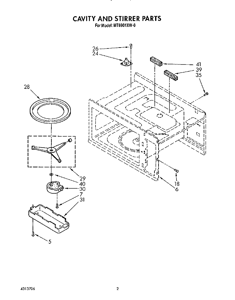 CAVITY AND STIRRER, LIT/OPTIONAL Diagram and Parts List for MT6901XW0  Whirlpool Microwave