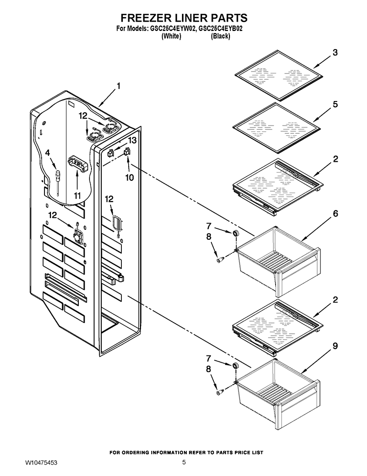 FREEZER LINER PARTS Diagram and Parts List for GSC25C4EYB02  Whirlpool Refrigerator