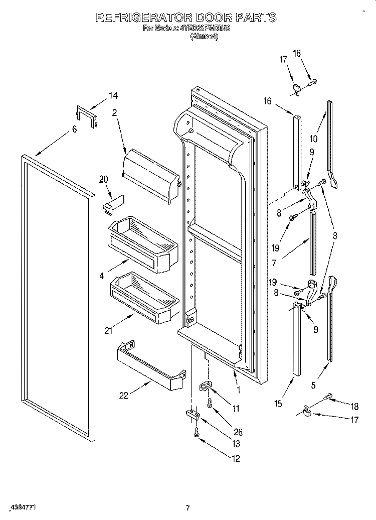 REFRIGERATOR DOOR Diagram and Parts List for 4YED22PWDN02  Whirlpool Refrigerator