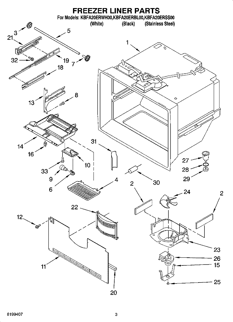 FREEZER LINER PARTS Diagram and Parts List for KBFA20ERWH00  KitchenAid Refrigerator