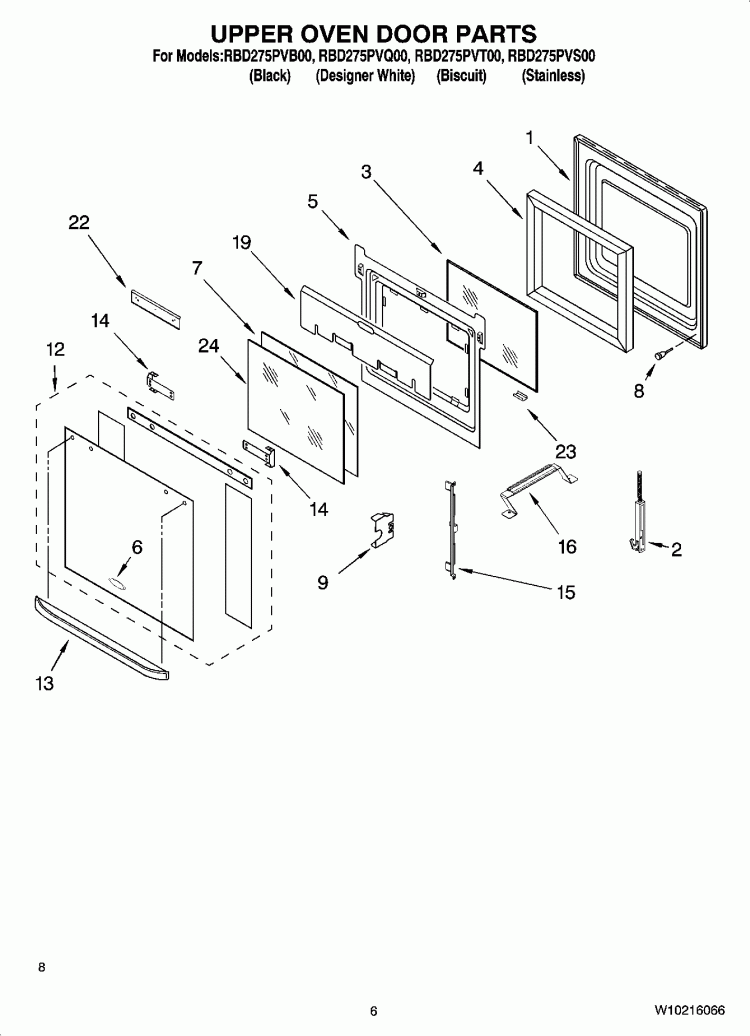 UPPER OVEN DOOR PARTS Diagram and Parts List for RBD275PVS00  Whirlpool Wall Oven