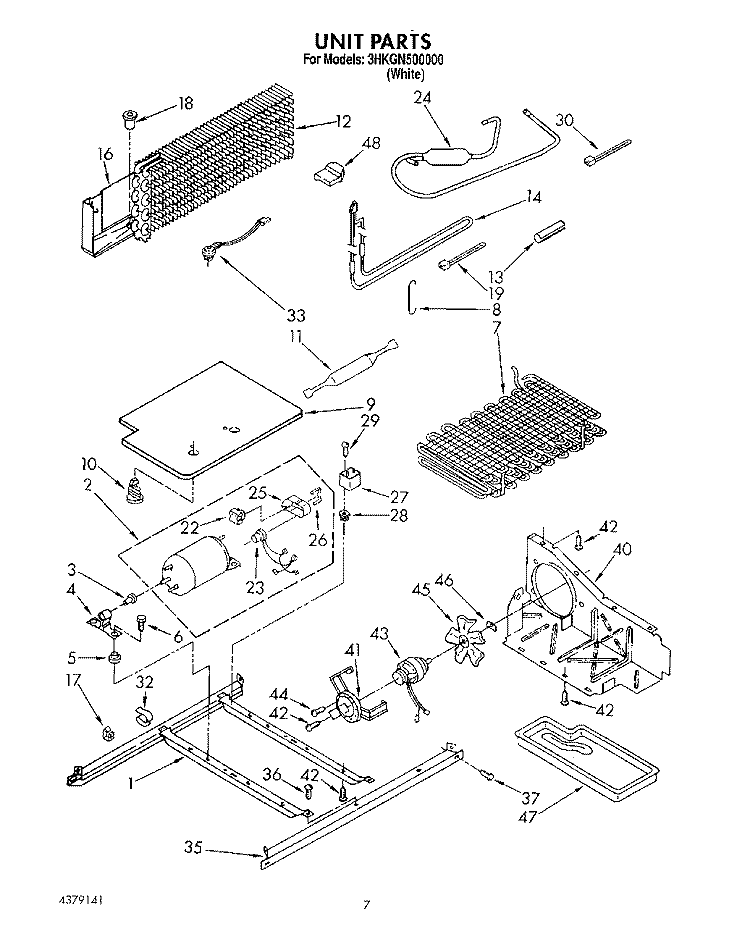 UNIT Diagram and Parts List for 3HKGN500000  Whirlpool Refrigerator