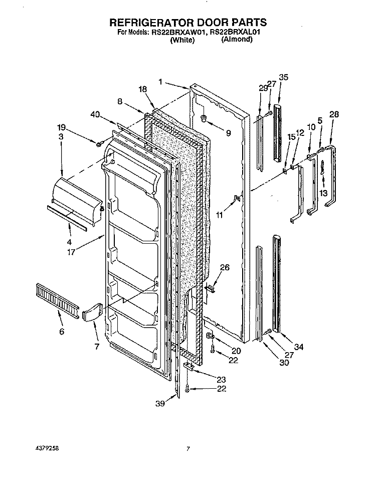REFRIGERATOR DOOR Diagram and Parts List for RS22BRXAL01  Roper Refrigerator