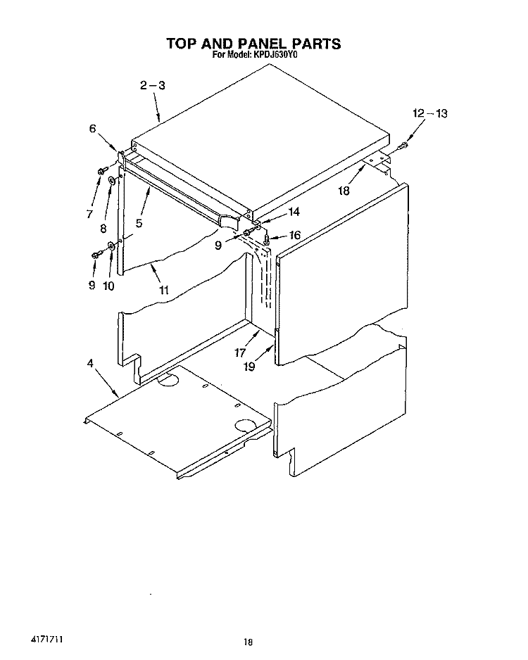 TOP AND PANEL Diagram and Parts List for KPDJ630Y0  KitchenAid Dishwasher