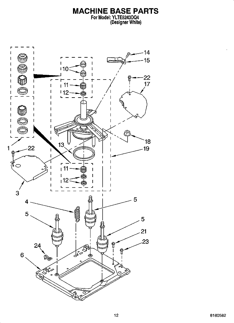 MACHINE BASE PARTS Diagram and Parts List for YLTE5243DQ4  Whirlpool Washer Dryer Combo