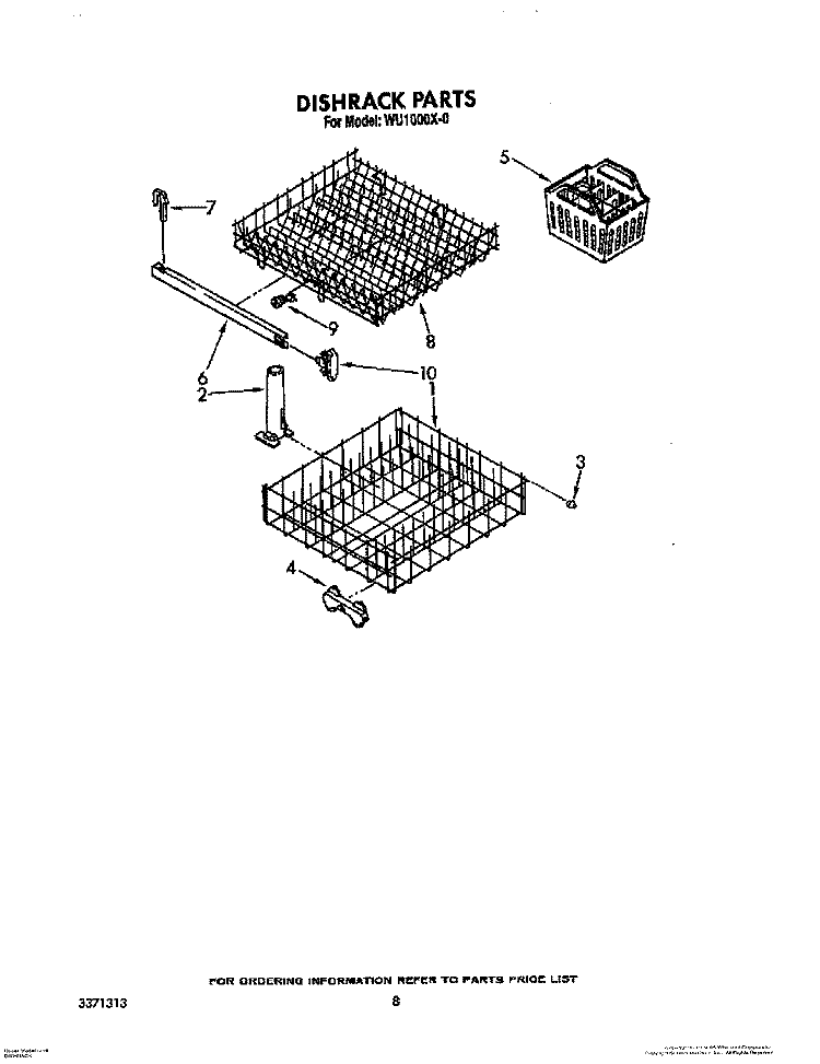 DISHRACK Diagram and Parts List for WU1000X0  Roper Dishwasher
