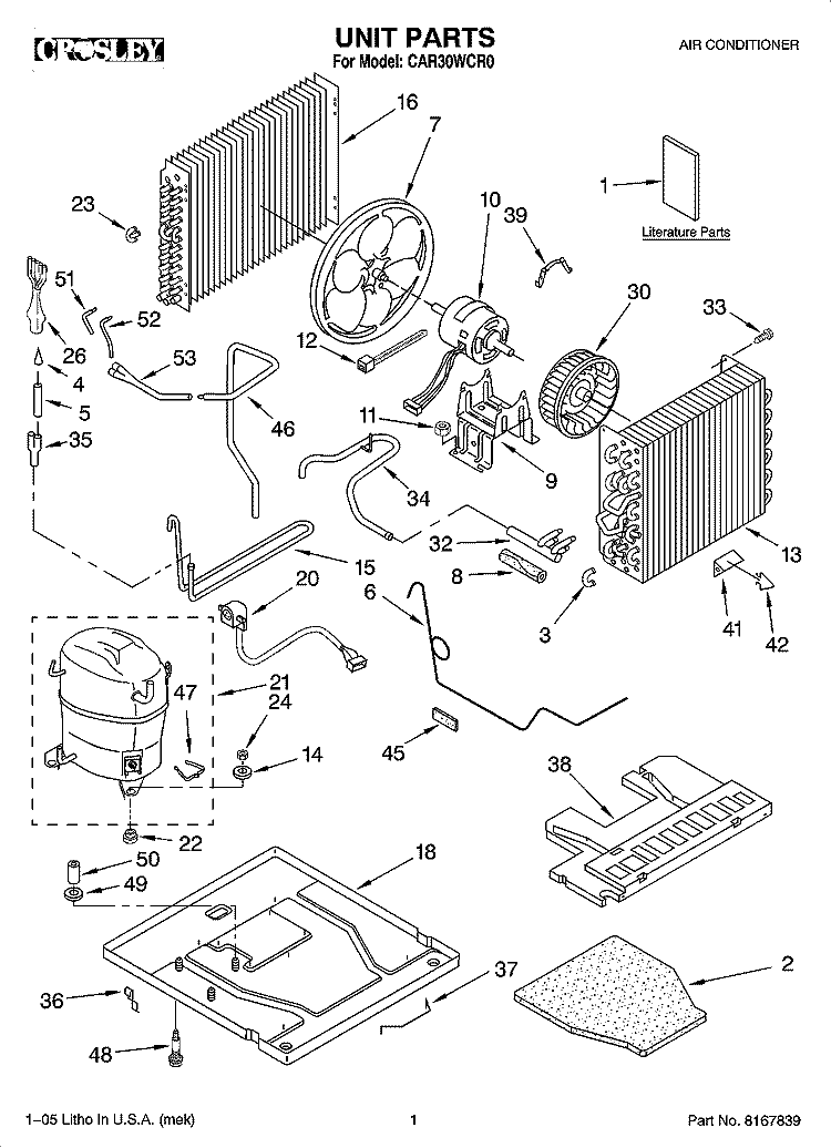 UNIT PARTS Diagram and Parts List for CAR30WCR0  Crosley Air Conditioner