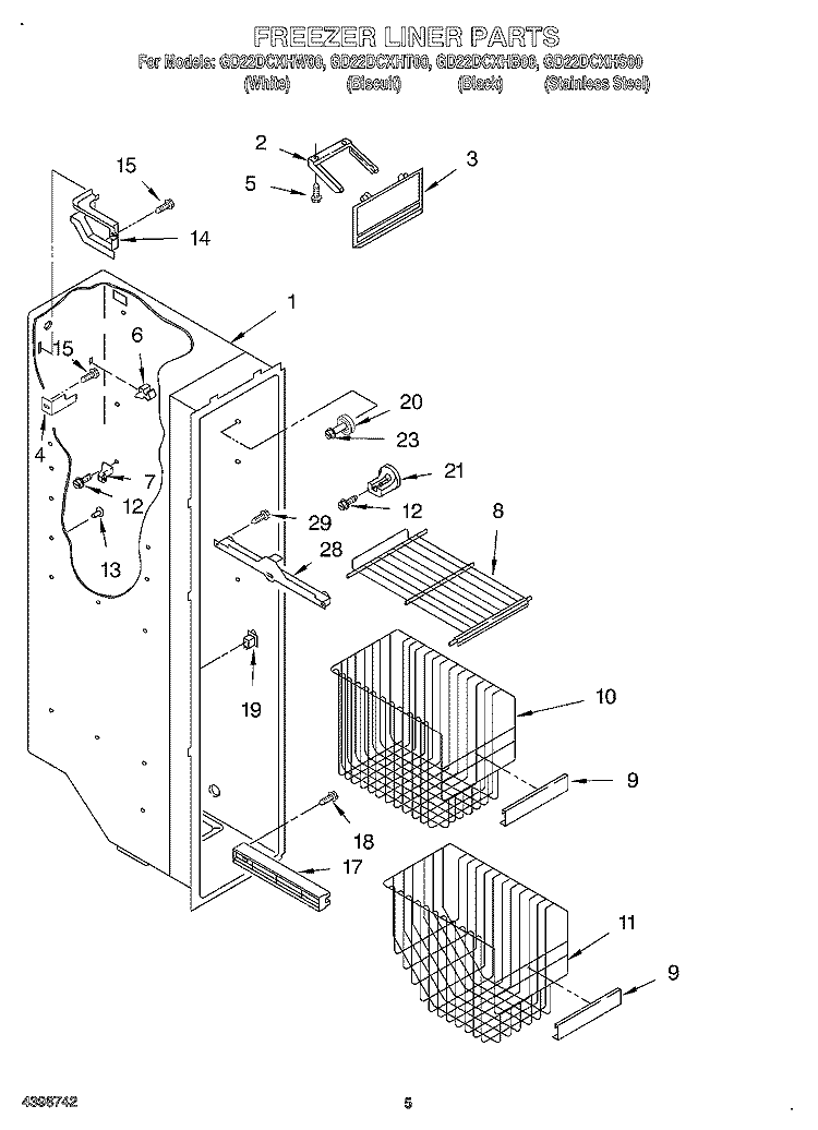FREEZER LINER Diagram and Parts List for GD22DCXHT00  Whirlpool Refrigerator
