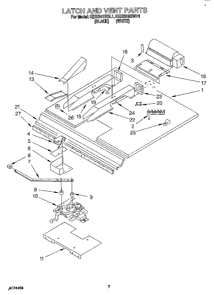 LATCH AND VENT Diagram and Parts List for KEBI241BBL1  KitchenAid Wall Oven