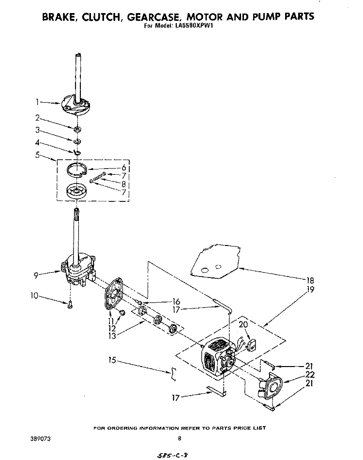 BRAKE, CLUTCH, GEARCASE, MOTOR AND PUMP Diagram and Parts List for LA5590XPW1  Whirlpool Washer