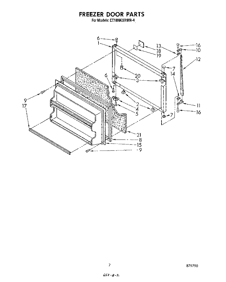 FREEZER DOOR Diagram and Parts List for ET18NKXRWR4  Whirlpool Refrigerator