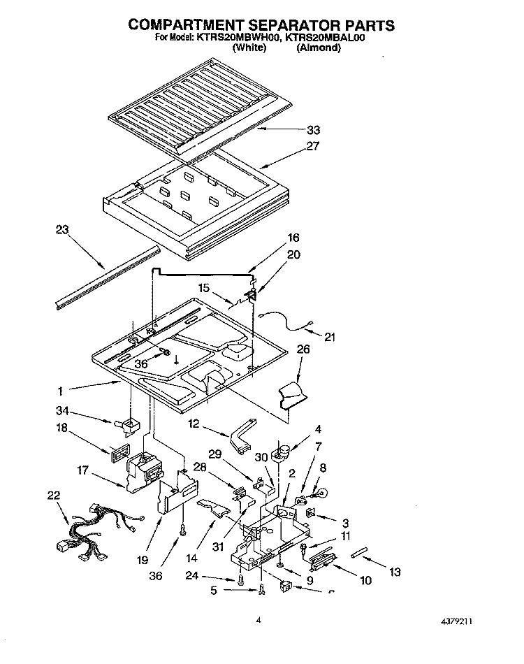 COMPARTMENT SEPARATOR Diagram and Parts List for KTRS20MBWH00  KitchenAid Refrigerator