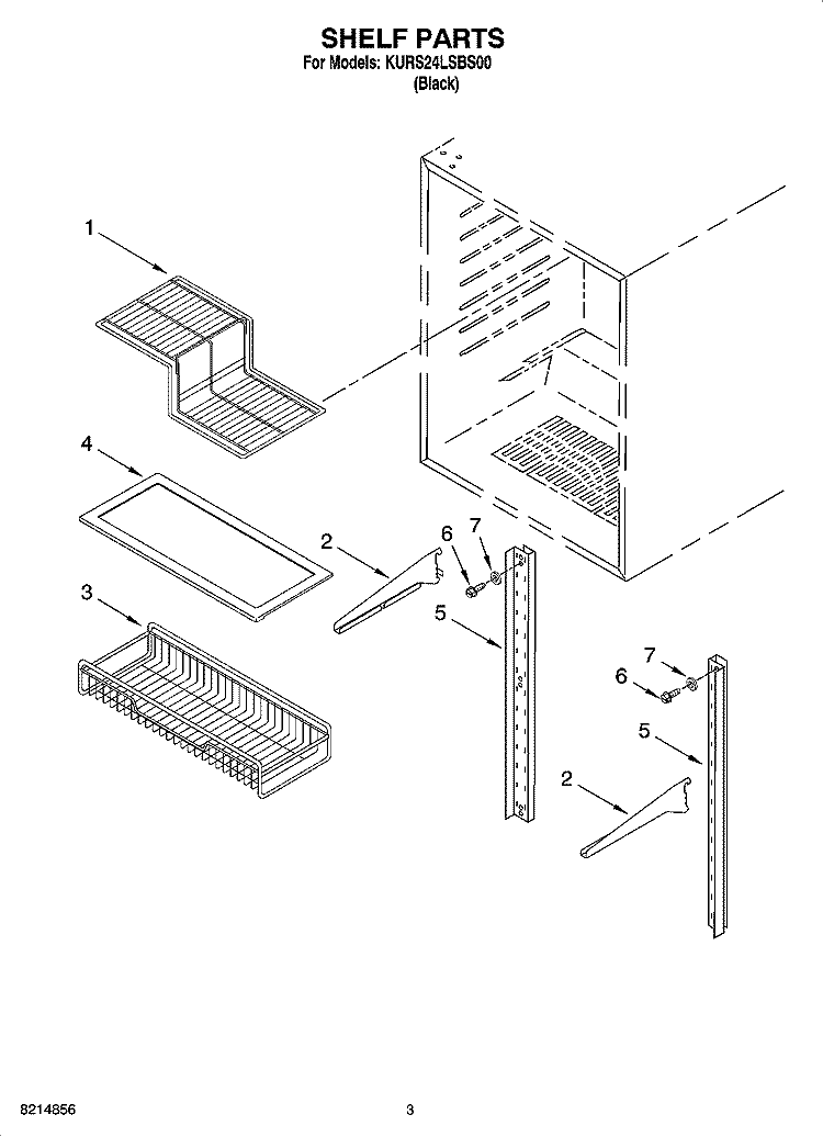 SHELF PARTS Diagram and Parts List for KURS24LSBS00  KitchenAid Refrigerator