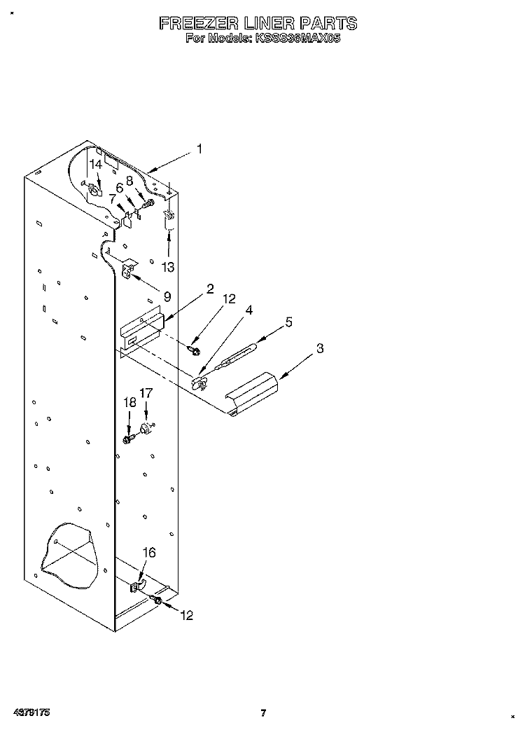 FREEZER LINER Diagram and Parts List for KSSS36MAX05  KitchenAid Refrigerator