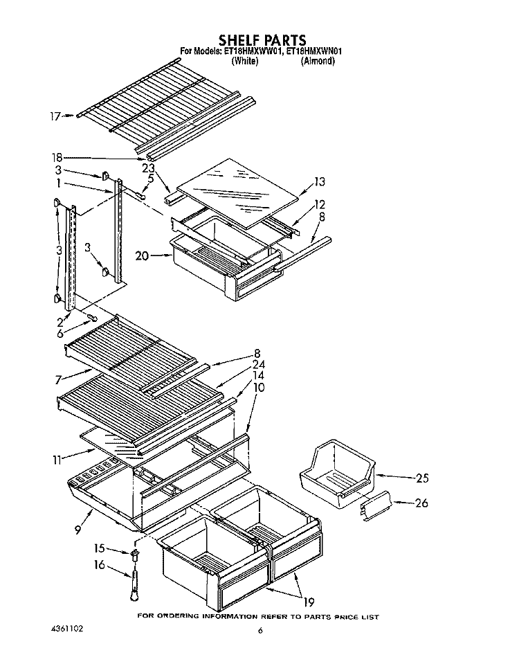 SHELF Diagram and Parts List for ET18HMXWN01  Whirlpool Refrigerator