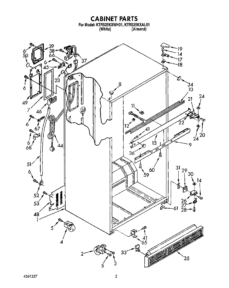 CABINET Diagram and Parts List for KTRS25KXWH01  KitchenAid Refrigerator
