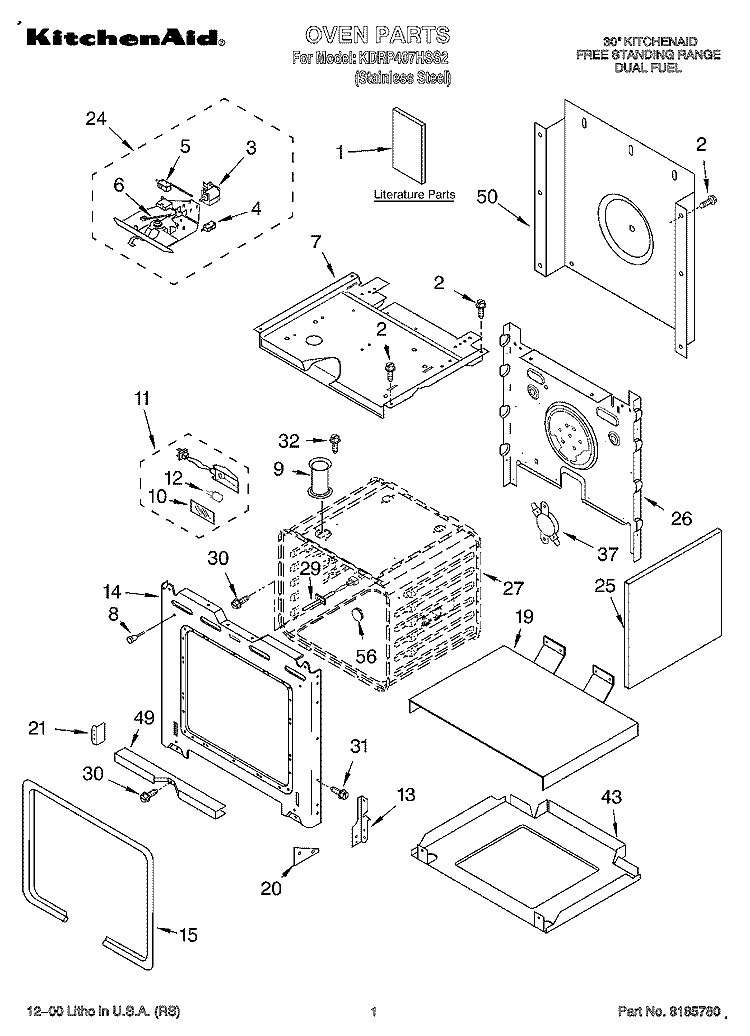 OVEN, LITERATURE Diagram and Parts List for KDRP407HSS2  KitchenAid Range