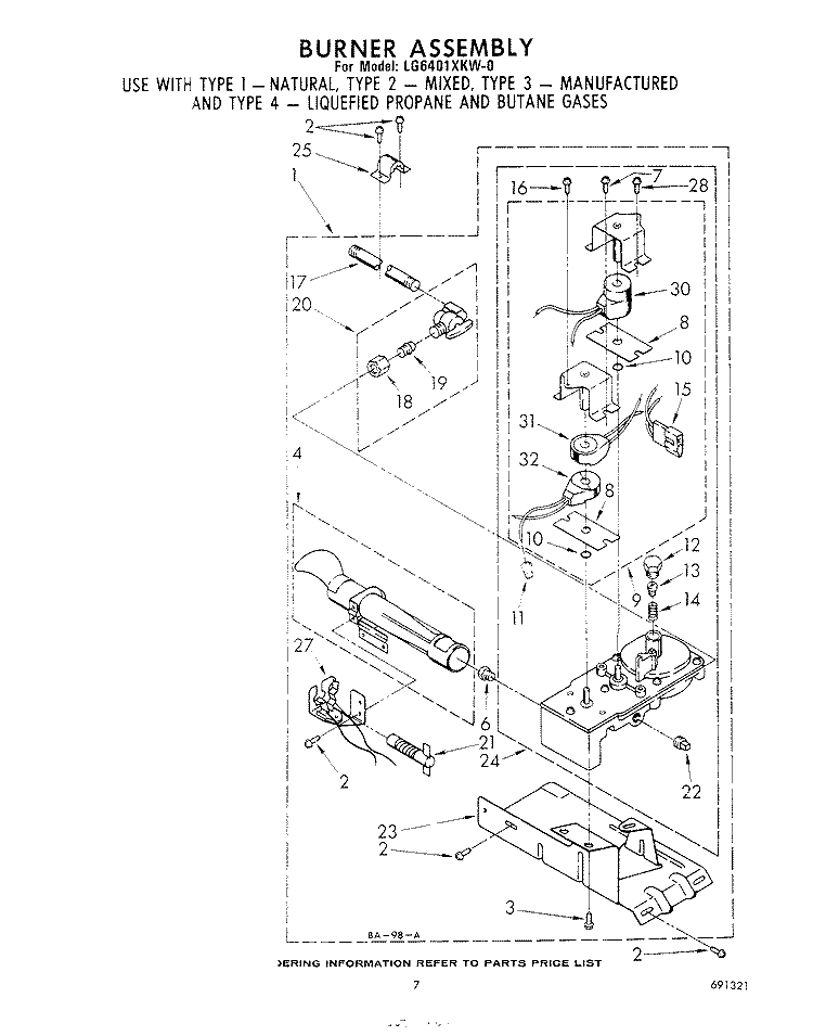 688639 BURNER Diagram and Parts List for LG6401XKW0  Whirlpool Dryer