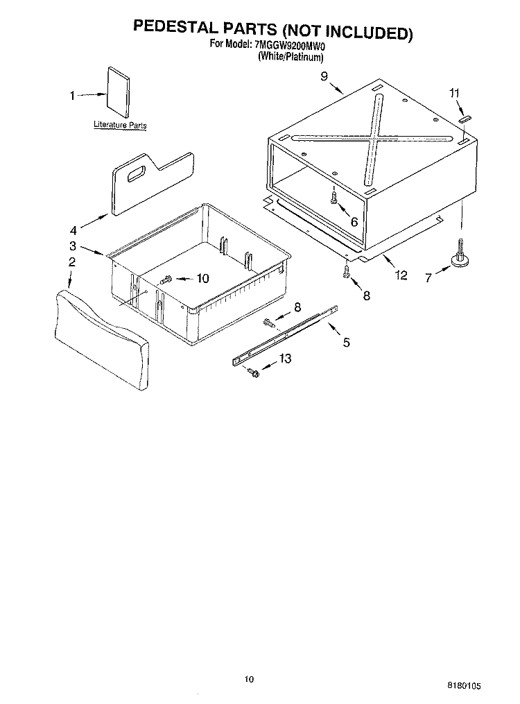PEDESTAL PARTS (NOT INCLUDED) Diagram and Parts List for 7MGGW9200MW0  Whirlpool Dryer