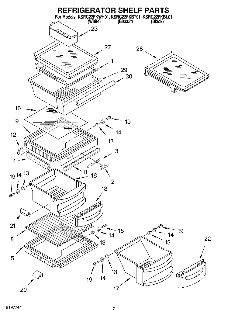 REFRIGERATOR SHELF Diagram and Parts List for KSRG22FKBL01  KitchenAid Refrigerator