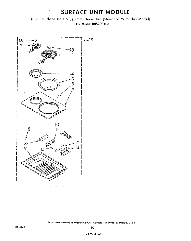 SURFACE UNIT RCK 886-1 (242898) Diagram and Parts List for RS576PXL1  Whirlpool Range