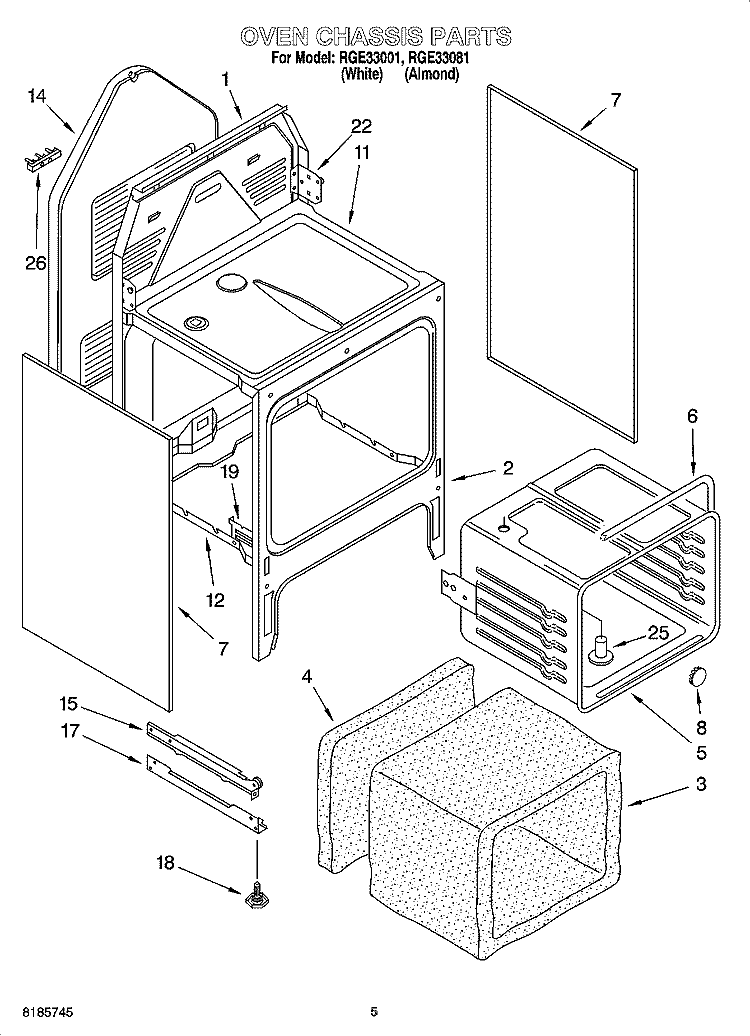 OVEN CHASSIS PARTS Diagram and Parts List for RGE33081  Roper Range