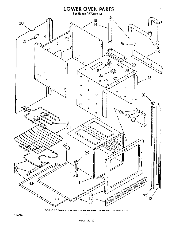 LOWER OVEN Diagram and Parts List for RB770PXT2  Whirlpool Range