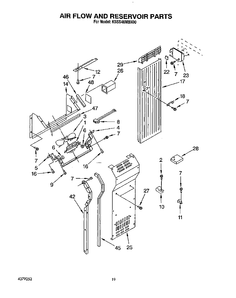 AIR FLOW AND RESERVOIR Diagram and Parts List for KSSS48MBX00  KitchenAid Refrigerator