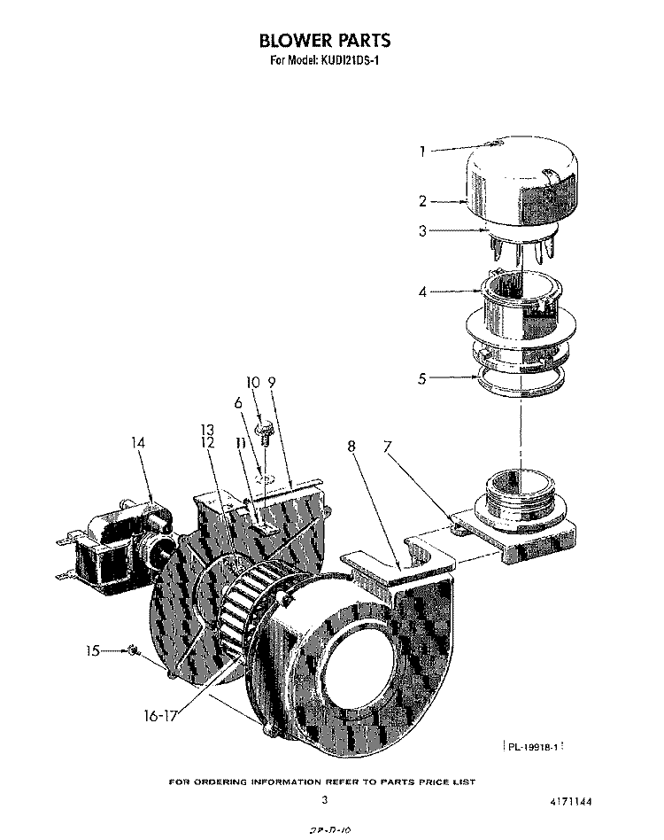 BLOWER Diagram and Parts List for KUDI21DS1  KitchenAid Dishwasher