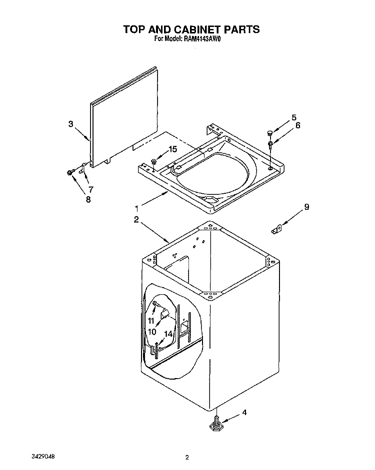 TOP AND CABINET, LIT/OPTIONAL Diagram and Parts List for RAM4143AL0  Whirlpool Washer