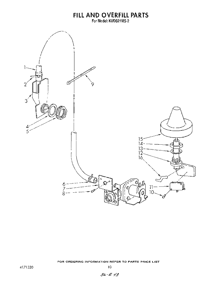 FILL AND OVERFILL Diagram and Parts List for KUDS21MS2  KitchenAid Dishwasher