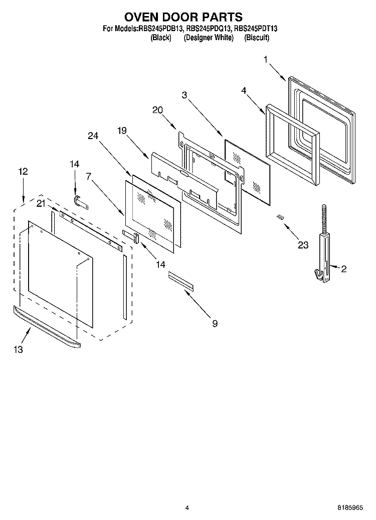 OVEN DOOR Diagram and Parts List for RBS245PDB13  Whirlpool Wall Oven